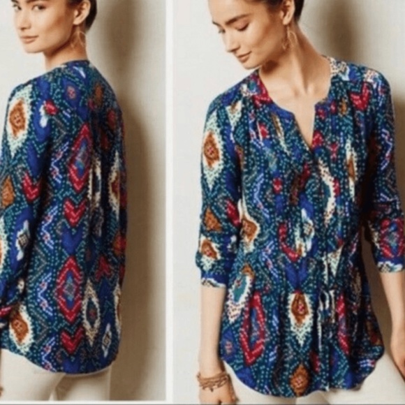 By Anthropologie Tops - MAEVE GEOMETRIC BUTTON UP LONG SLEEVE BLOUSE